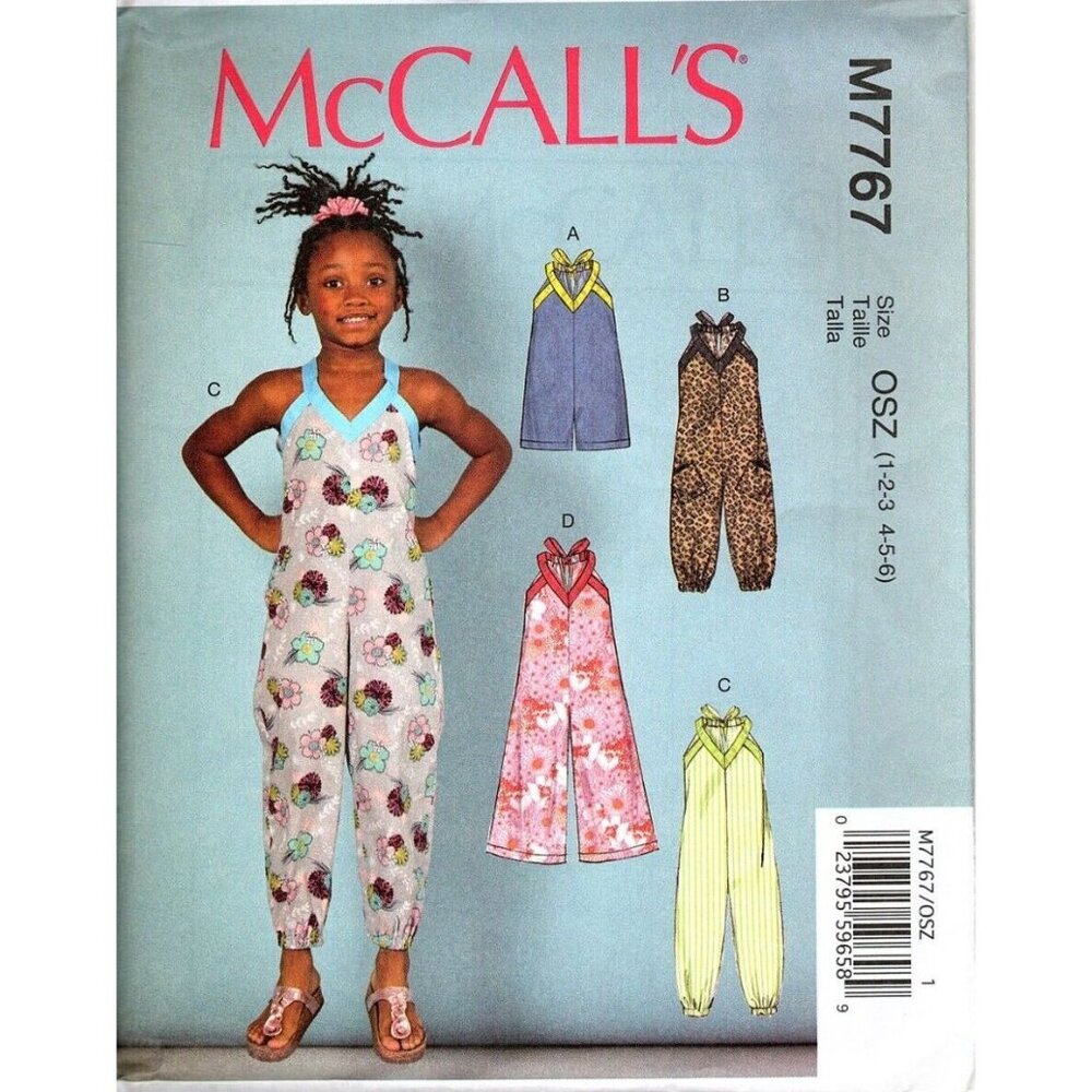McCall's M7767 Girls 1 to 6 Rompers and Jumpsuits Uncut Sewing Pattern New